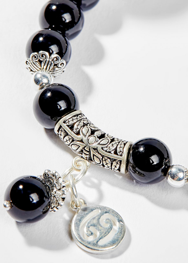 Vòng Tay Phong Thủy Đá Obsidian Phối Charm Cung Hoàng Đạo Cự Giải Mệnh Thủy, Mộc Ngọc Quý Gemstones