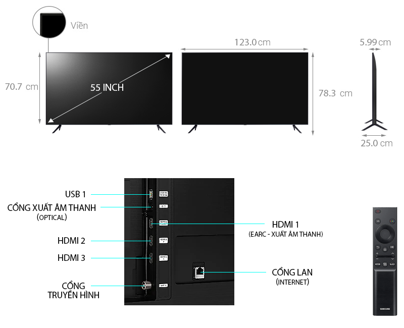 SMART TIVI SAMSUNG 4K 55 INCH 55AU7700 UHD hàng chính hãng