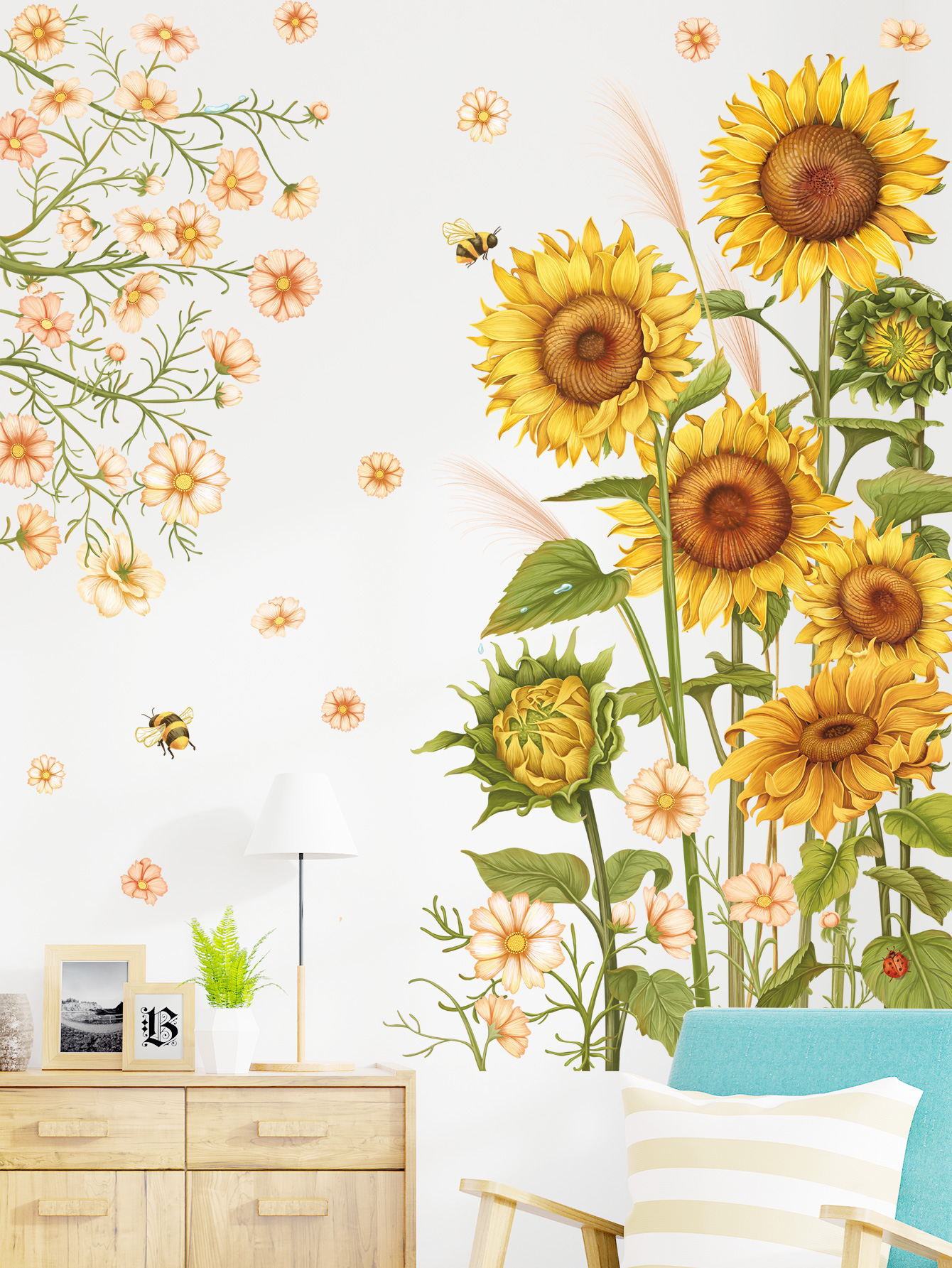 Sticker Giấy Dán Tường Decal Dán tường Tranh Dán Tường Trang Trí Tường Mẫu Cánh Đồng Hoa Mặt Trời ZDB-2103