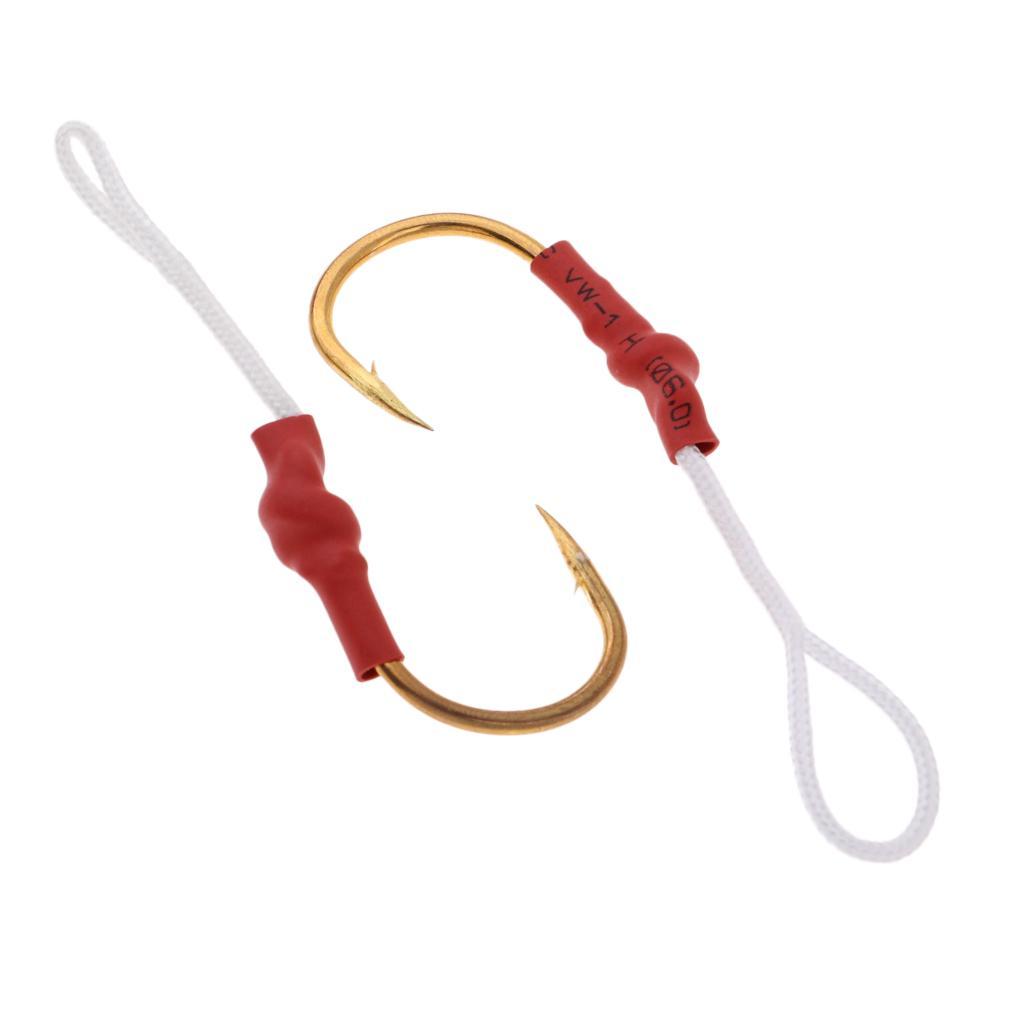 2 Pieces Stainless Steel Jig Jigging Fish Hook Assist Fishing Hook with White PE Line