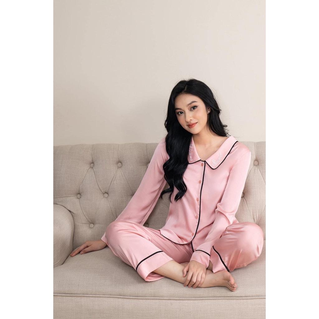 Đồ bộ nữ Pijama Venus Secret lụa cao cấp dài tay cổ thêu Logo