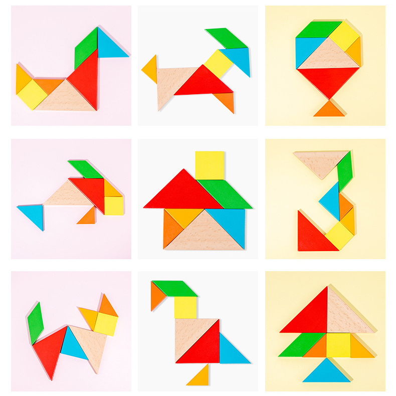 Đồ chơi tangram bằng gỗ xếp hình sáng tạo dành cho trẻ, bộ đồ chơi phát triển trí thông minh và trí tuệ