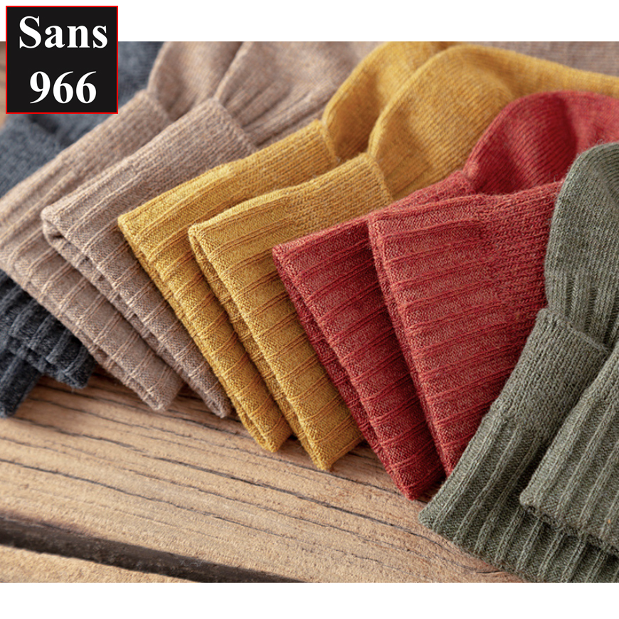 Tất cao cổ nữ vintage hàn quốc Sans966 vớ len gân trơn basic cotton dày dặn đẹp nhiều màu nâu trắng đen nâu xanh đỏ