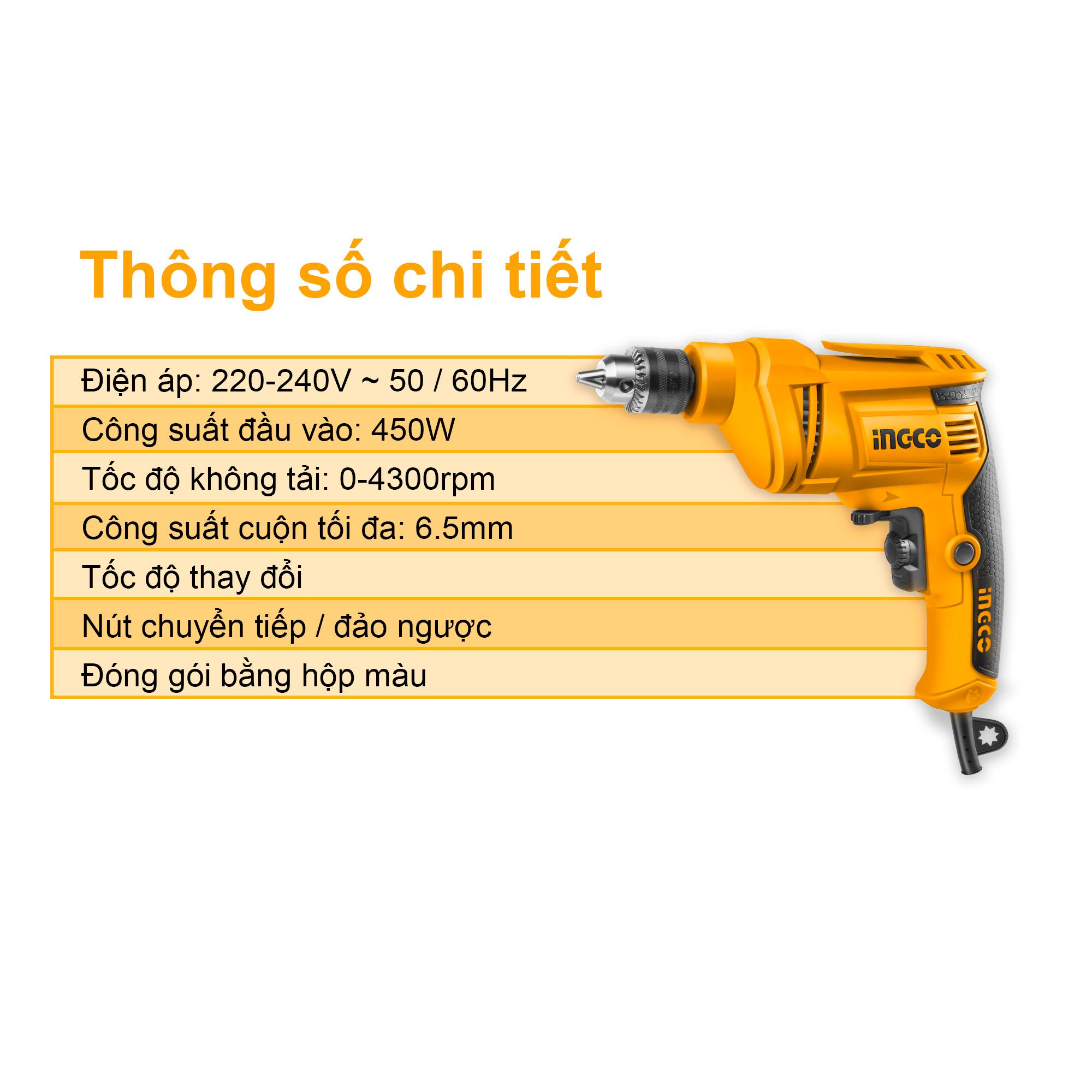 Máy khoan điện cầm tay mini giá rẻ 450W INGCO ED4508