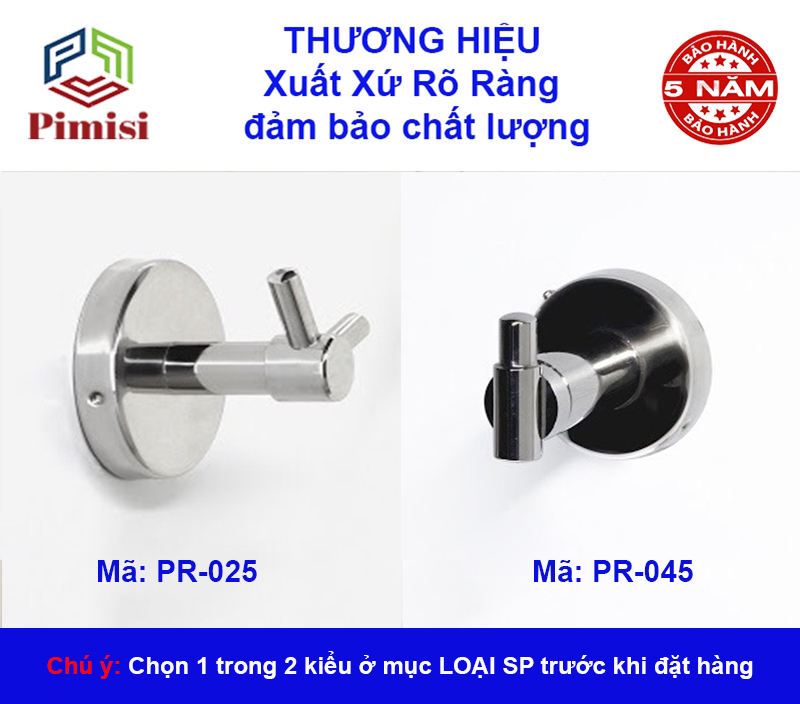 Móc treo đơn Pimisi inox 304 DÁN TƯỜNG dùng để treo quần áo - khăn tắm - phụ kiện - đồ dùng gia đình | Hàng chính hãng