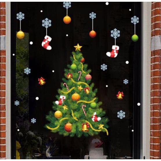 Decal dán tường trang trí Noel - Cây thông size lớn phối phụ kiện noel