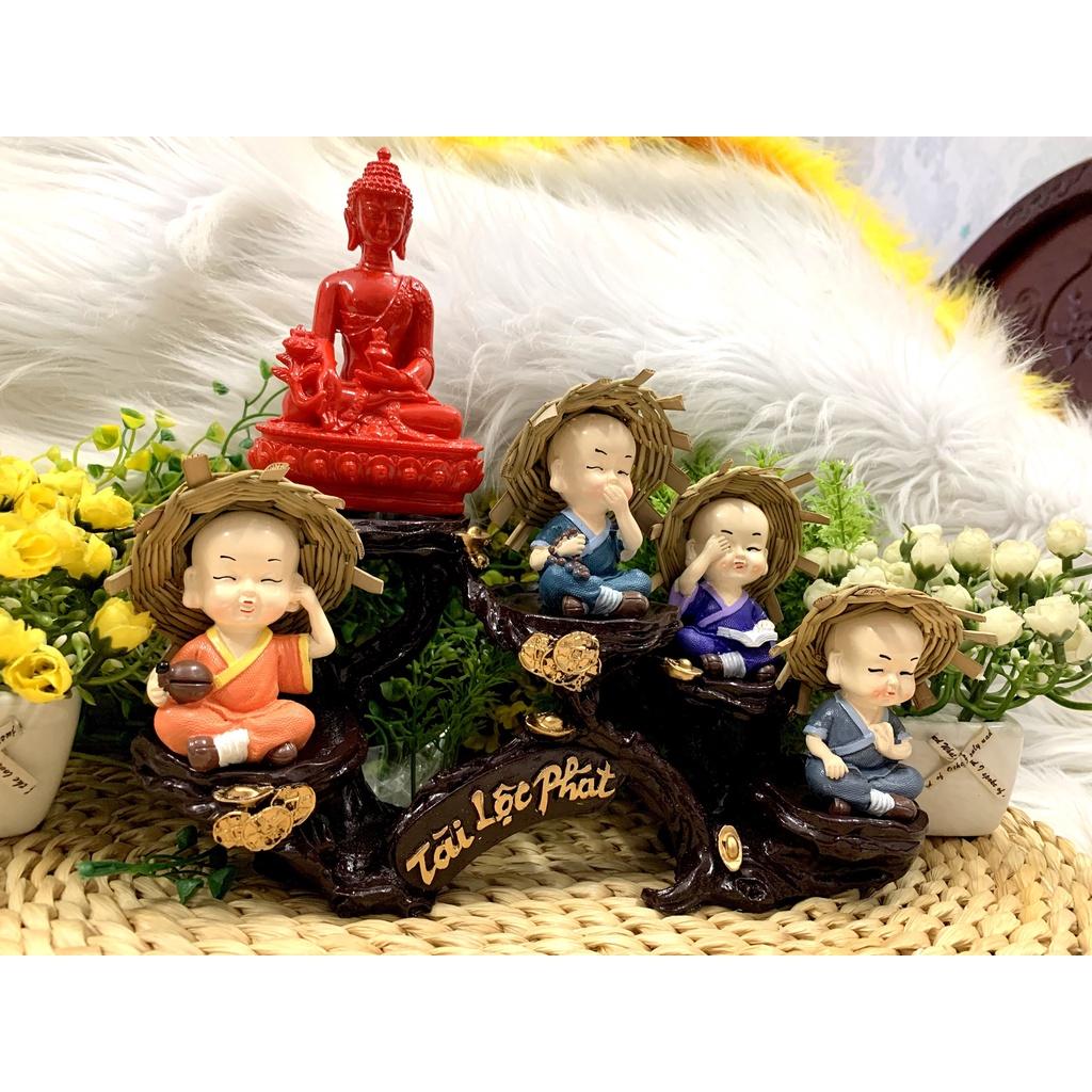 Full Set Phật Thích Ca cùng các chú tiểu Tứ Không tọa đế Tài Lộc Phát