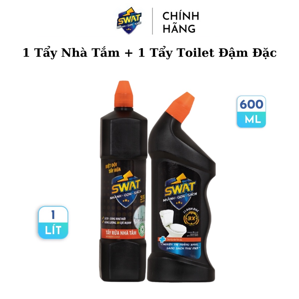 Combo 1 Chai Tẩy Nhà Tắm 1 Lít + 1 Chai Tẩy Toilet Đậm Đặc 600ml Sạch Vi Khuẩn, Khử Mùi Hôi