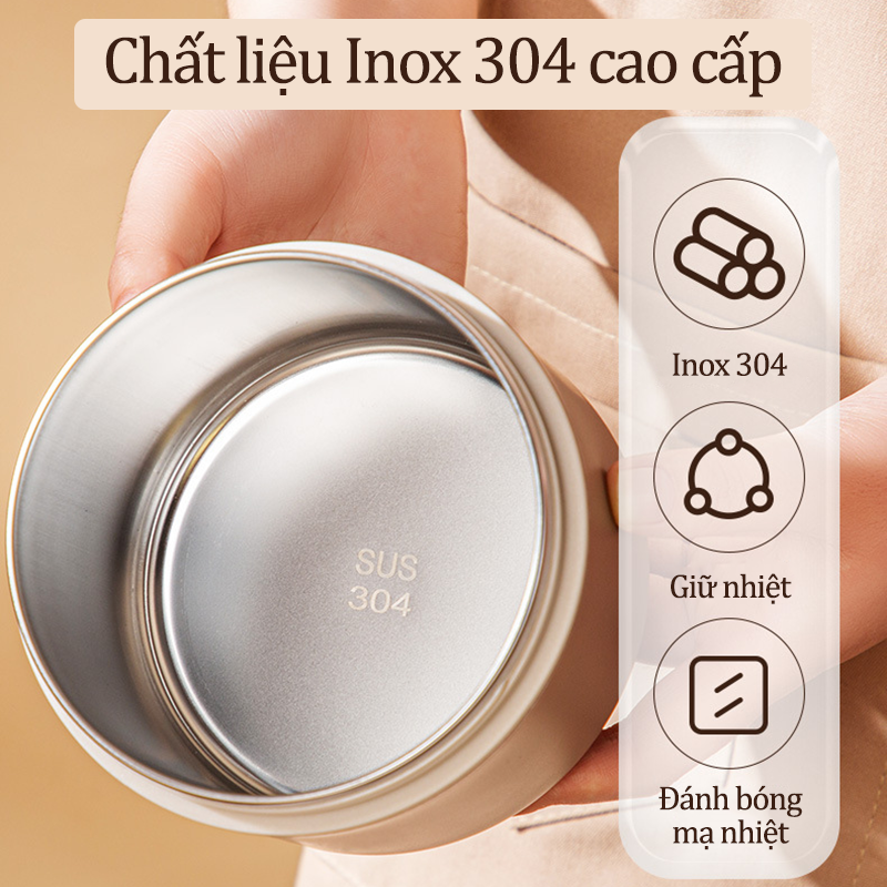 Hộp Cơm Giữ Nhiệt Văn Phòng Chất Liệu Inox 304 Chống Gỉ Vỏ Nhựa ABS Cao Cấp An Toàn Cho Sức Khỏe Nắp Nhựa Chống Tràn Đa Năng Tiện Lợi Tặng Kèm Túi Đựng Hộp Cơm Trưa Và Bộ Đũa Thìa Cá Nhân - Combo Ăn Trưa Đầy Đủ - ML053