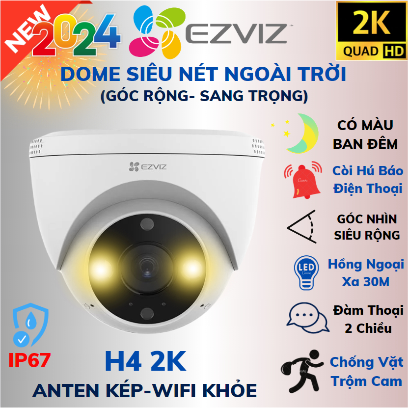 Camera Wifi Ezviz Dome H4 2K 3MP, Ốp Trần Cố Định, Đàm Thoại 2 Chiều - Hàng chính hãng