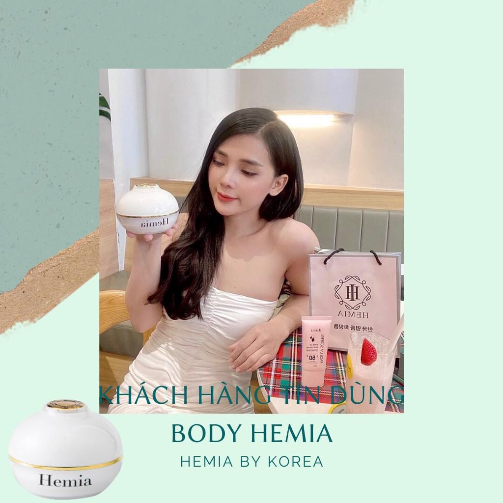 Combo Kem dưỡng toàn thân Hemia Whitening Body Cream 150g và bông nở rửa mặt 12pcs HEMIA