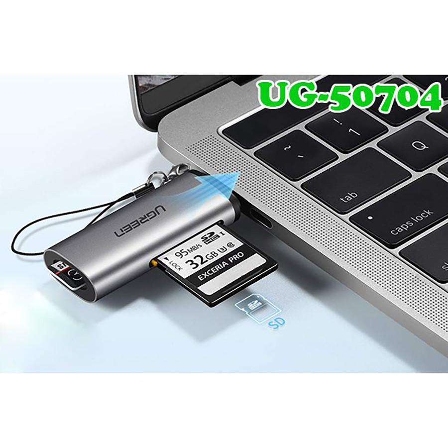 Đầu đọc thẻ nhớ SD/TF Ugreen 50704 chuẩn USB Type C cao cấp - Hàng Chính Hãng