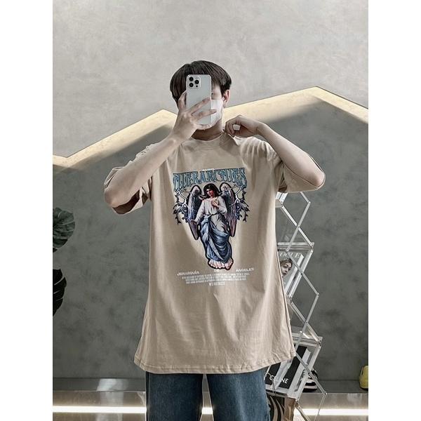 Áo thun nam, áo cotton in nhiệt cao cấp thiên thần chữ xanh