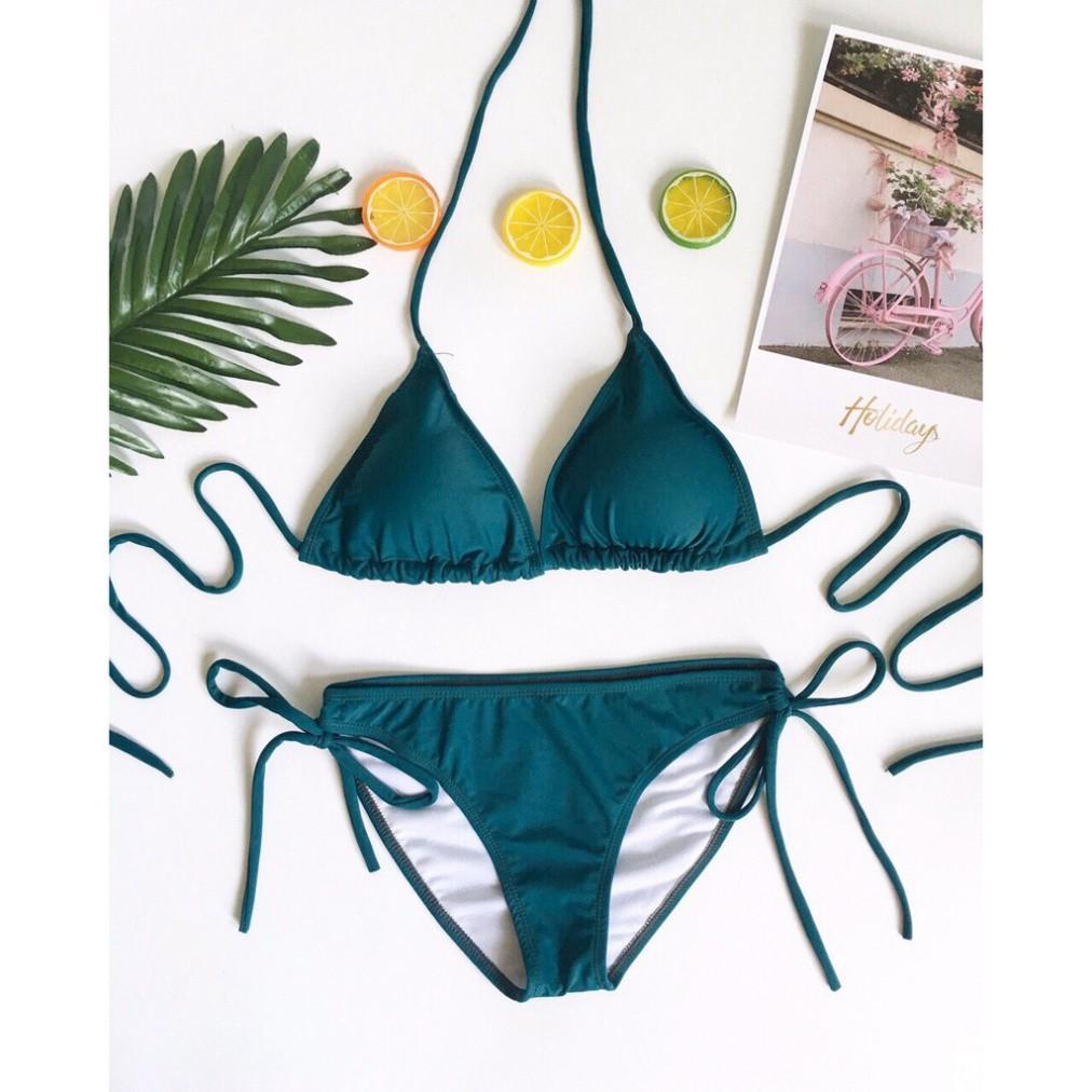 freeship Bikini hai mảnh tam giác xanh cổ vịt