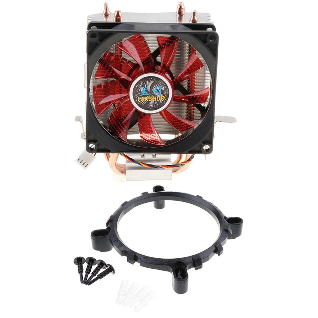 DC 12V Quiet 4pin CPU Cooler Radiator Dual-Heatpipes Red LED Cooling Fan