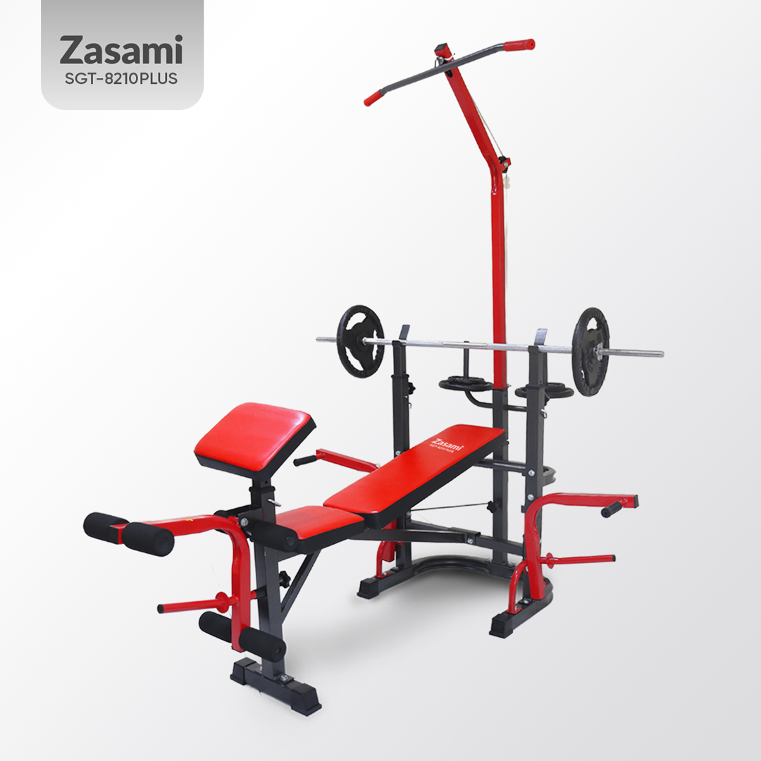 Giàn Tạ Đa Năng Zasami SGT-8210 Plus - kèm 50kg tạ gang, 1 đòn 1m5, và 1 đôi găng tay