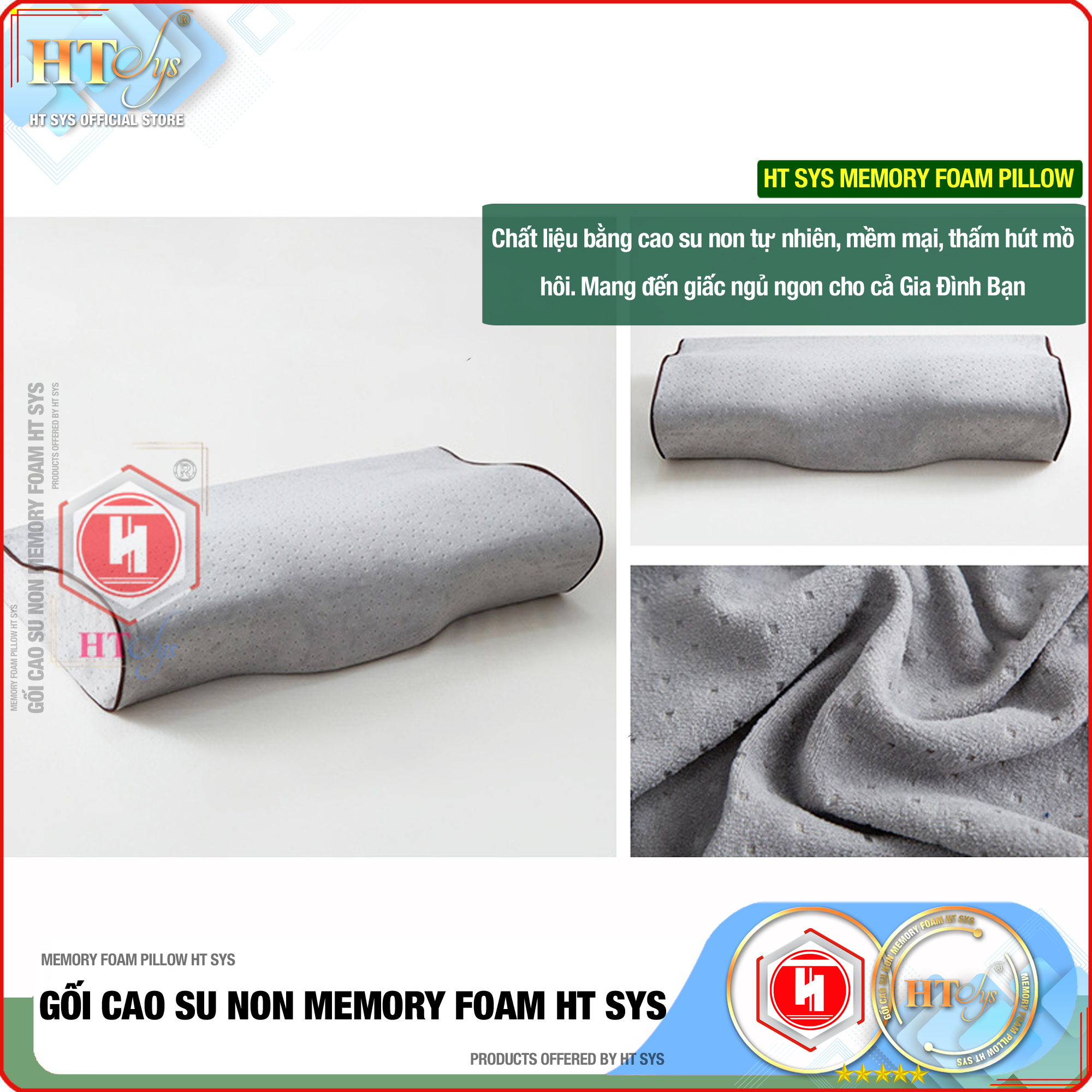 Gối Ngủ Cao Su Non Memory Foam Pillow HT SYS - Vạn Phúc - Gối Ngủ Trị Liệu - 50cmx30cm - Đem đến những giấc mơ tuyệt đẹp