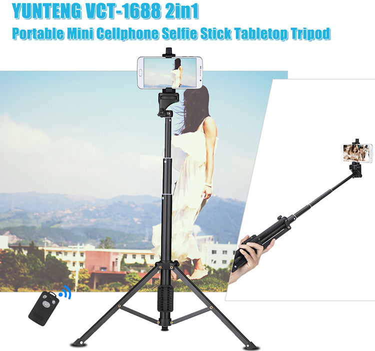 Chân Giá Đỡ Điện Thoại, Máy Ảnh Tripod Yunteng 1688 Kèm Remote Cao Cấp - Hàng Chính Hãng