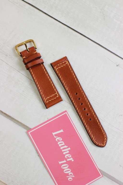 Dây đồng hồ nam da bò thật may thủ công size 20/Size 22  AL104LS  - 100% da bò thật