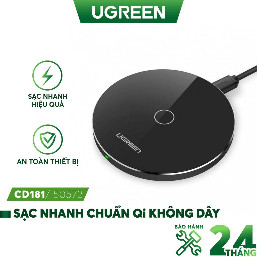 Sạc nhanh không dây, thông minh UGREEN CD181 50572 cho iPhone 8/8+/X/XS/XS max/XR (7.5W/10W), hỗ trợ cả khi có vỏ ốp - hàng chính hãng