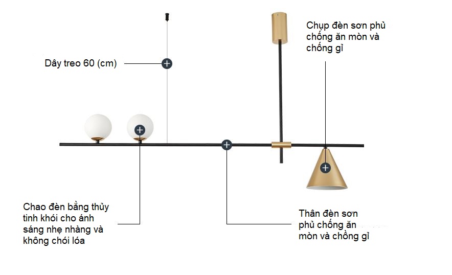 Đèn thả CADIC trang trí nội thất độc đáo, kiểu dáng hiện đại - kèm bóng led chuyên dụng