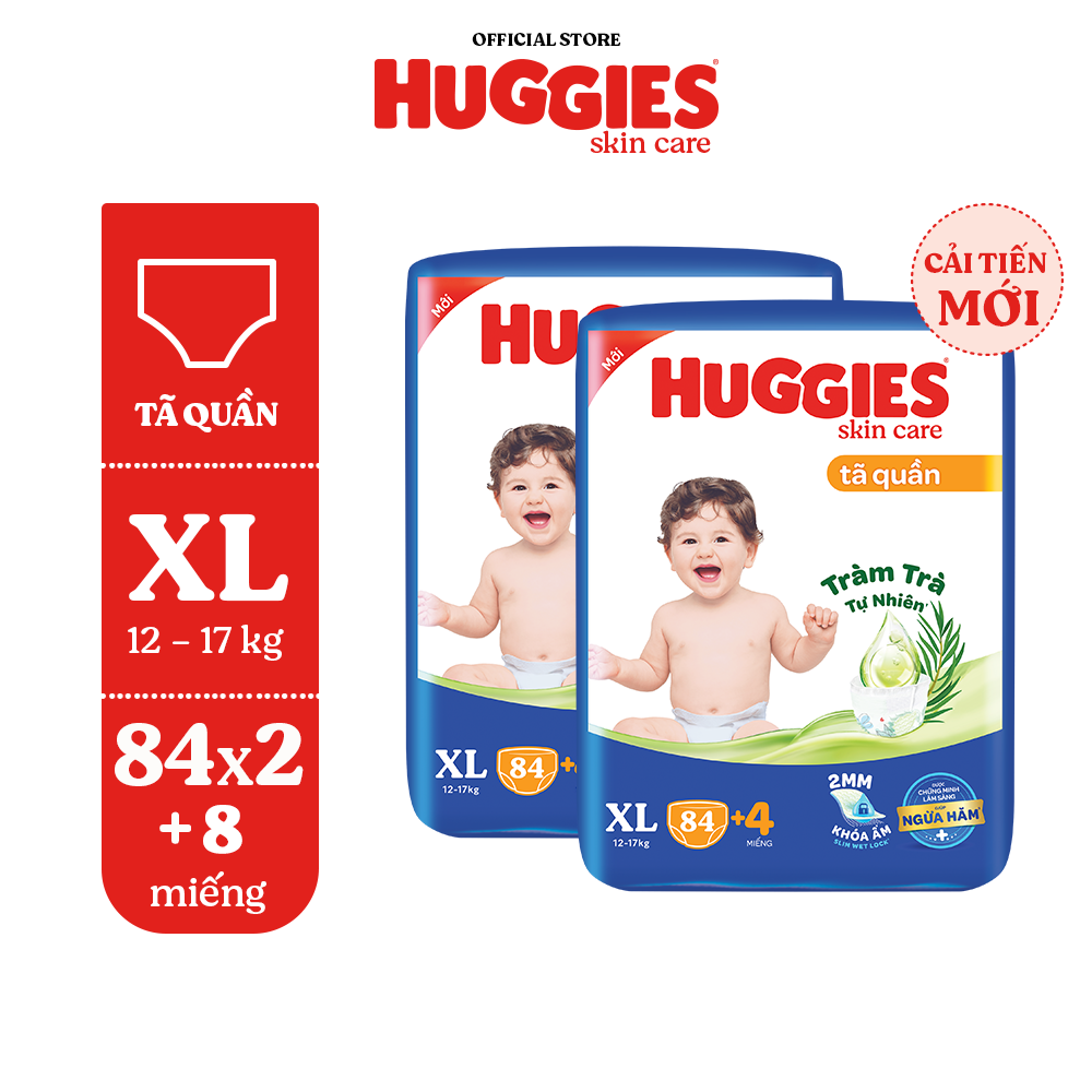 Combo 2 gói Tã quần Huggies Skincare Mega Jumbo M106/L96+8/XL84+4/XXL76+4