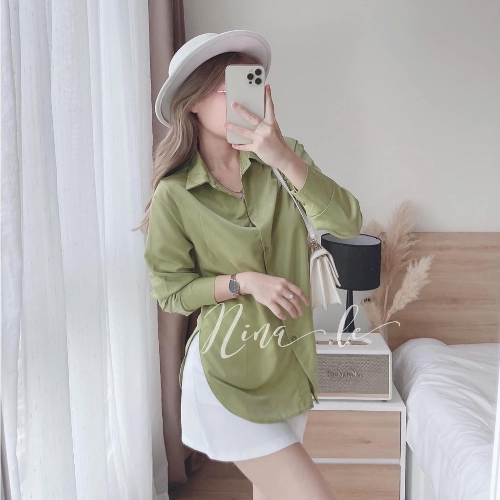 Sét bộ thời trang nữ áo dài tay màu xanh xinh xắn phối chân váy cotton thích hợp cho nàng dạo phố, đi biển