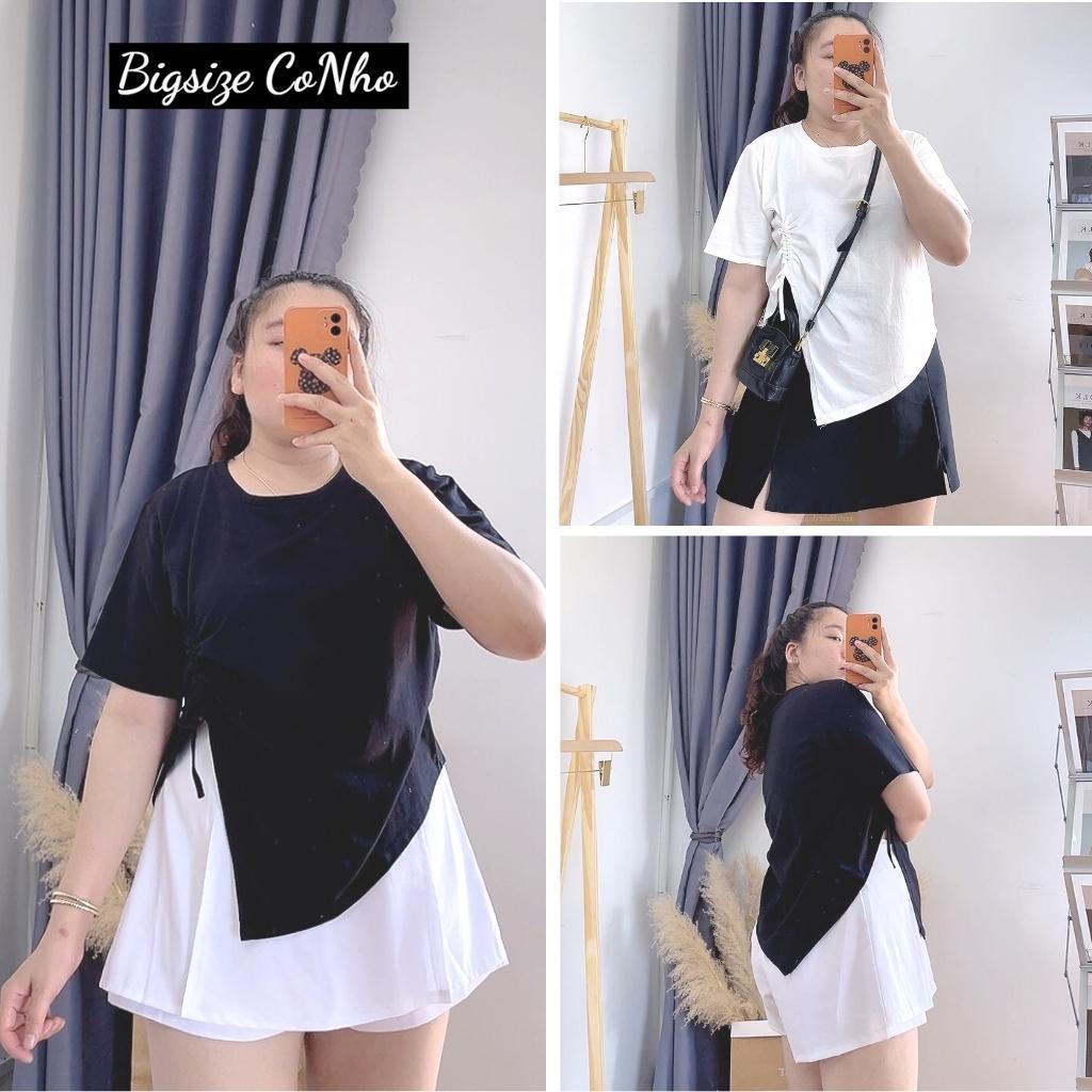 Áo thun tay ngắn croptop bigsize nữ form rộng xẻ kiểu một bên rút dây chất liệu cotton 58kg-95kg A29 - MÀU TRẮNG