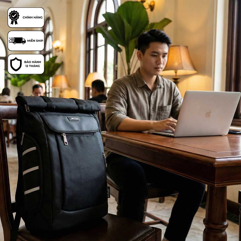 Balo Du Lịch Nắp Cuộn Xbags Dark Bear XB 1202 - Balo Chống Nước Cao Cấp, Dung Tích Lớn Mở Rộng Linh Hoạt