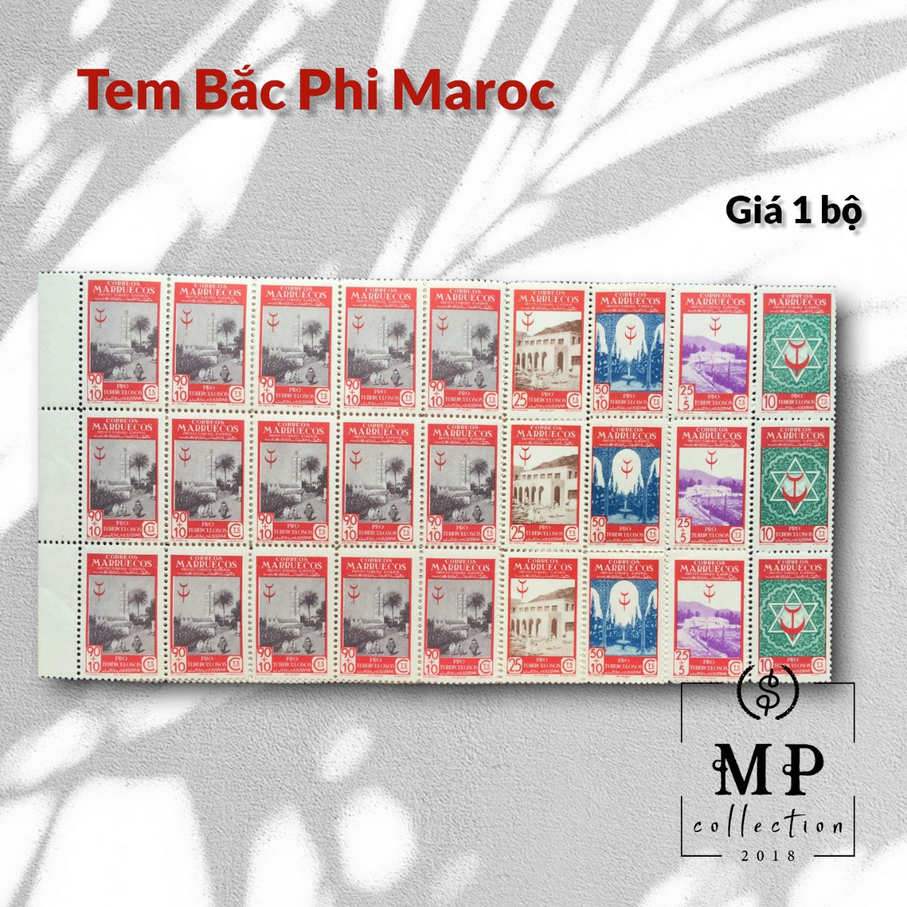Bộ 5 tem xưa Bắc Phi Maroc thuộc địa Tây Ban Nha sưu tầm.