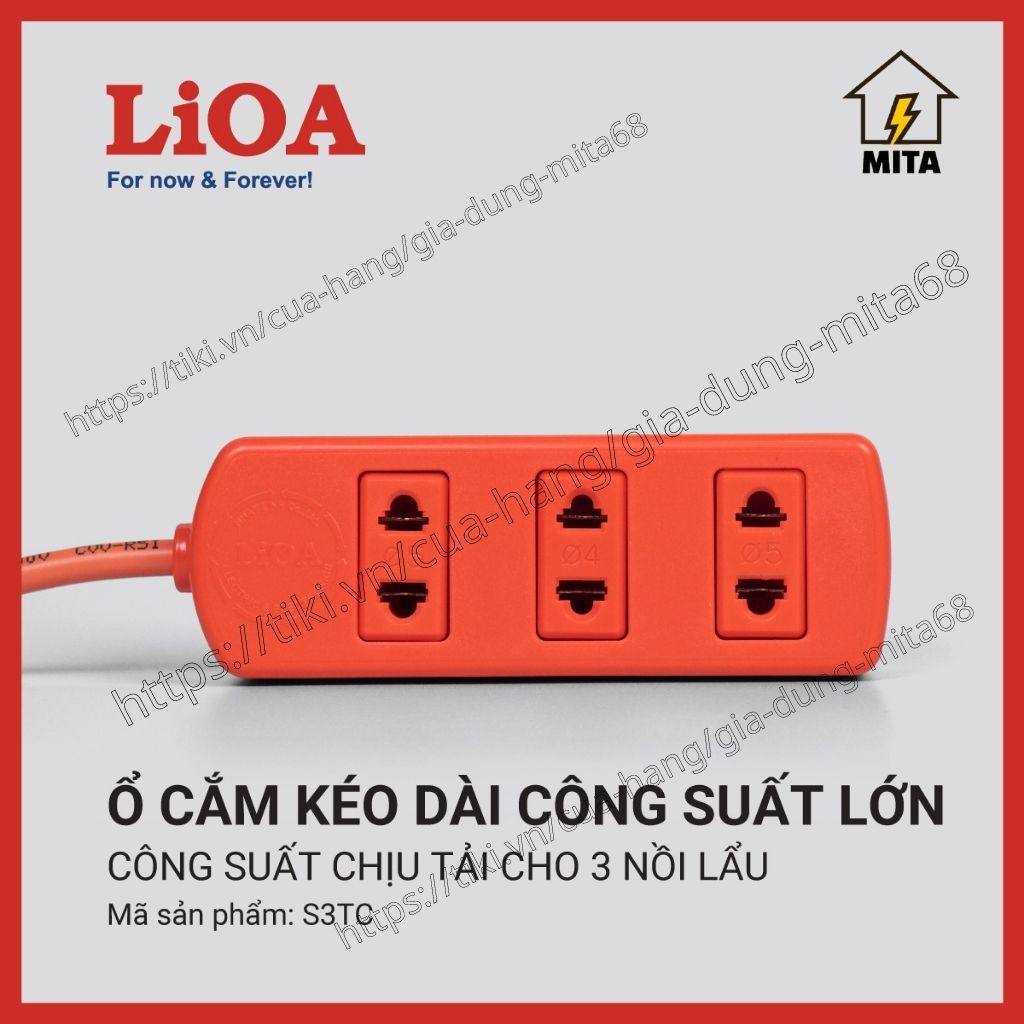 Ổ Cắm Điện LiOA 3 Ổ Công Suất Lớn Chịu Tải 3 Nồi Lẩu S3TC 3m