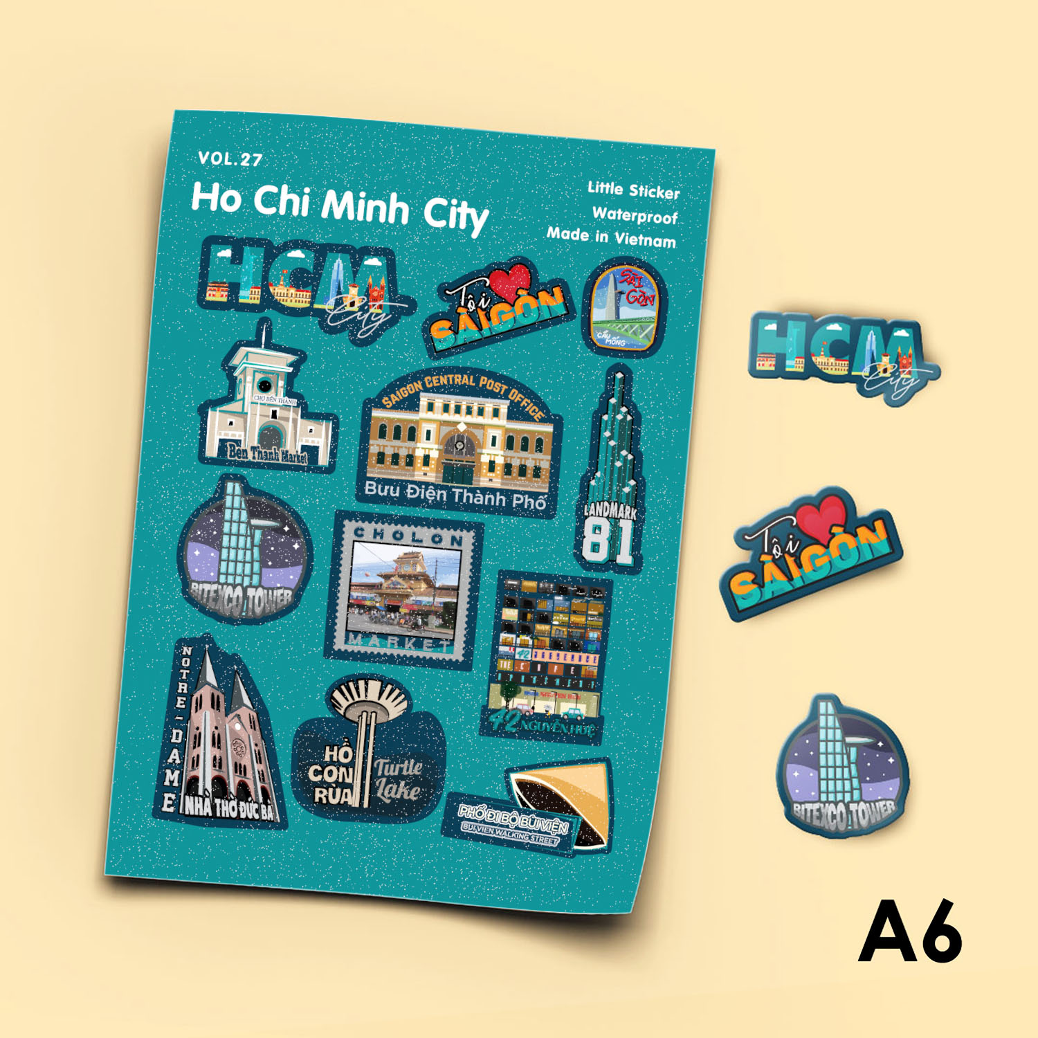 Hình ảnh Vol.27 Ho Chi Minh City - Little sticker sheet A6 hình dán cán màn lấp lánh - Sticker Factory