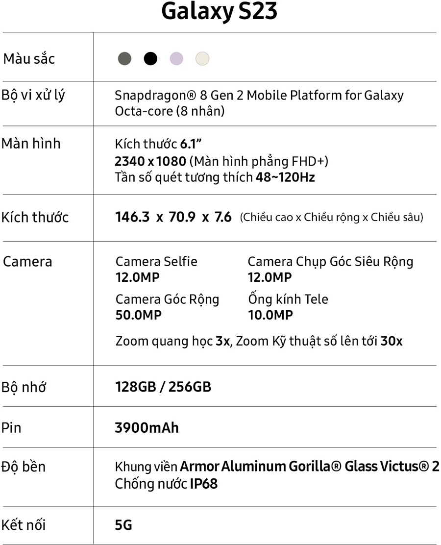 Điện thoại Samsung Galaxy S23 5G (8GB/256GB)