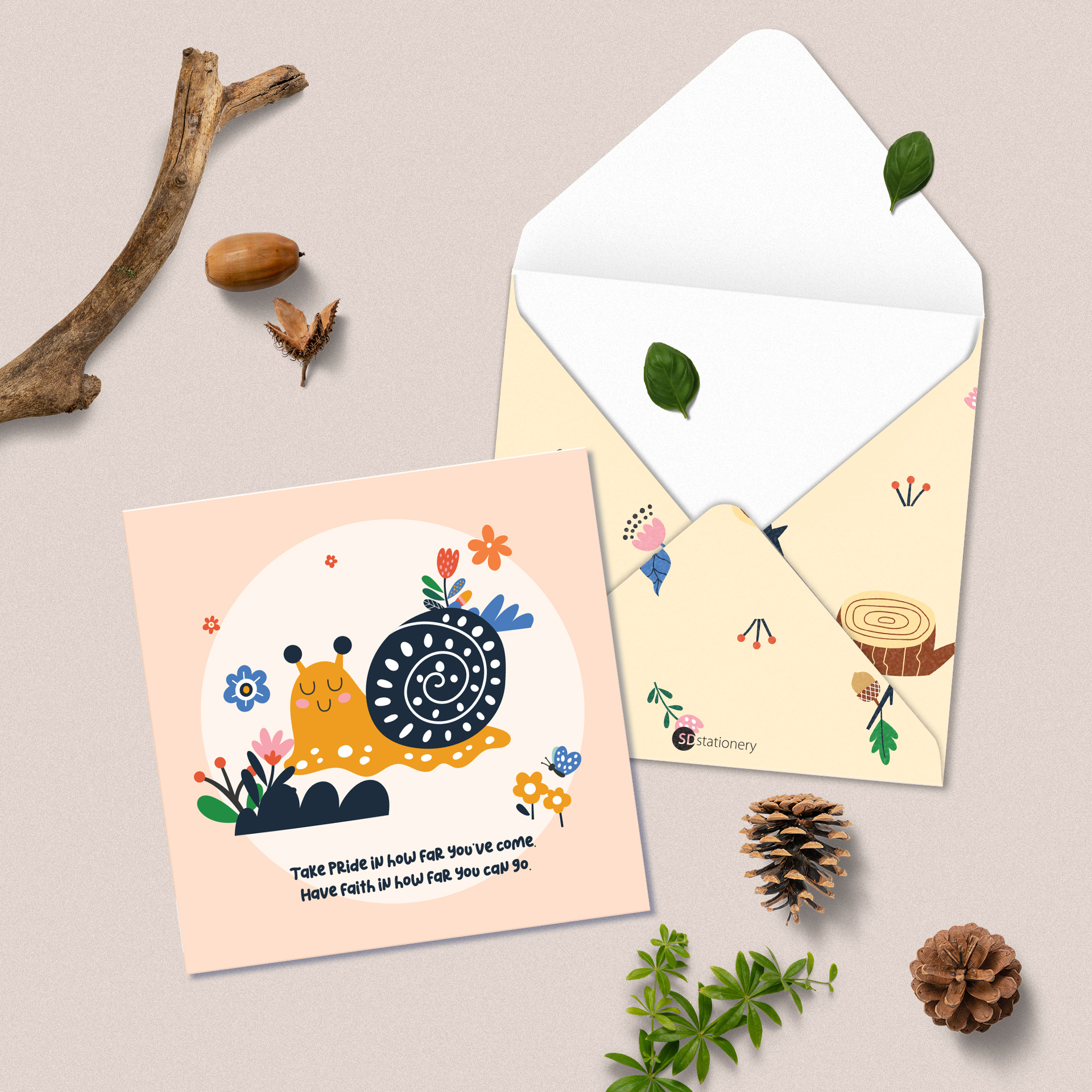 Set 5 thiệp cảm ơn, xin lỗi, chúc mừng, động viên SDstationery Forest minh họa con vật dễ thương, thông điệp ý nghĩa 12x12cm