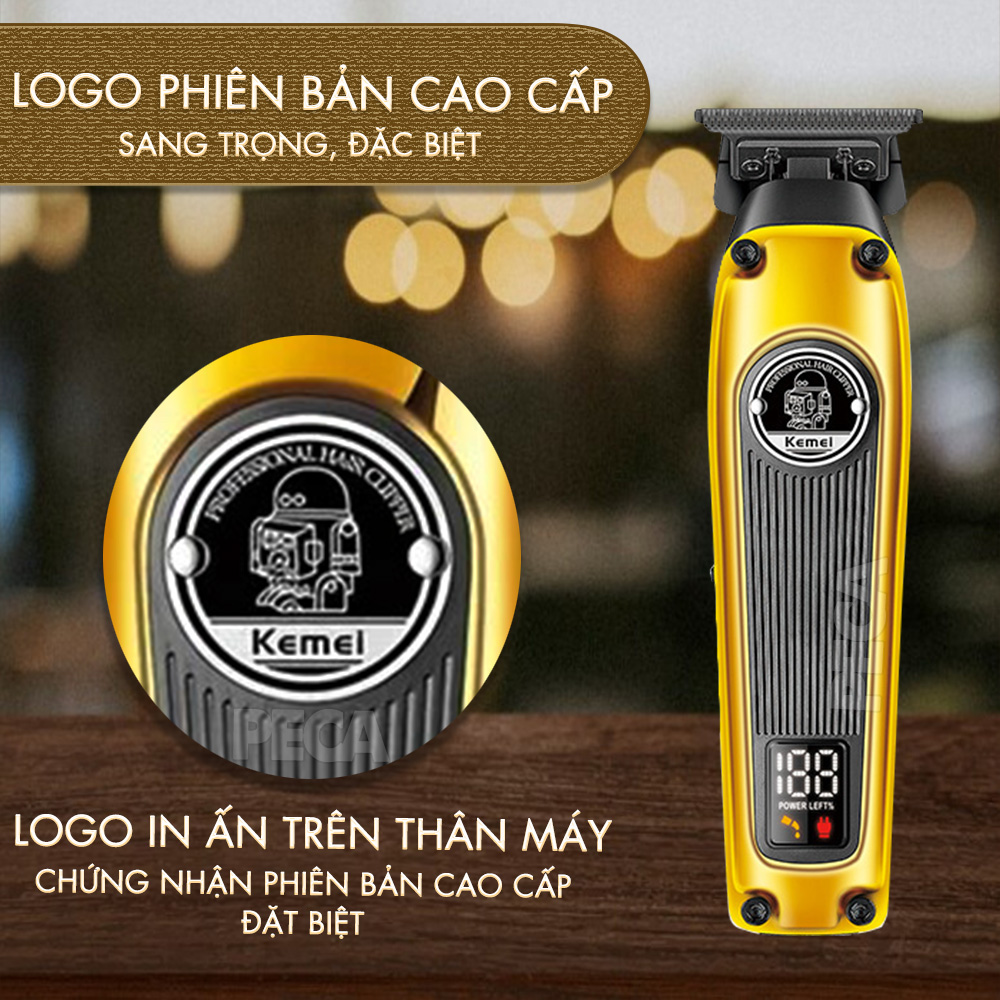 Tông đơ chấn viền chuyên nghiệp Kemei KM-1855 lưỡi mạ carbon DLC cao cấp, động cơ không chổi than, công suất mạnh 8W không nóng hoạt động hiệu quả - Hàng chính hãng