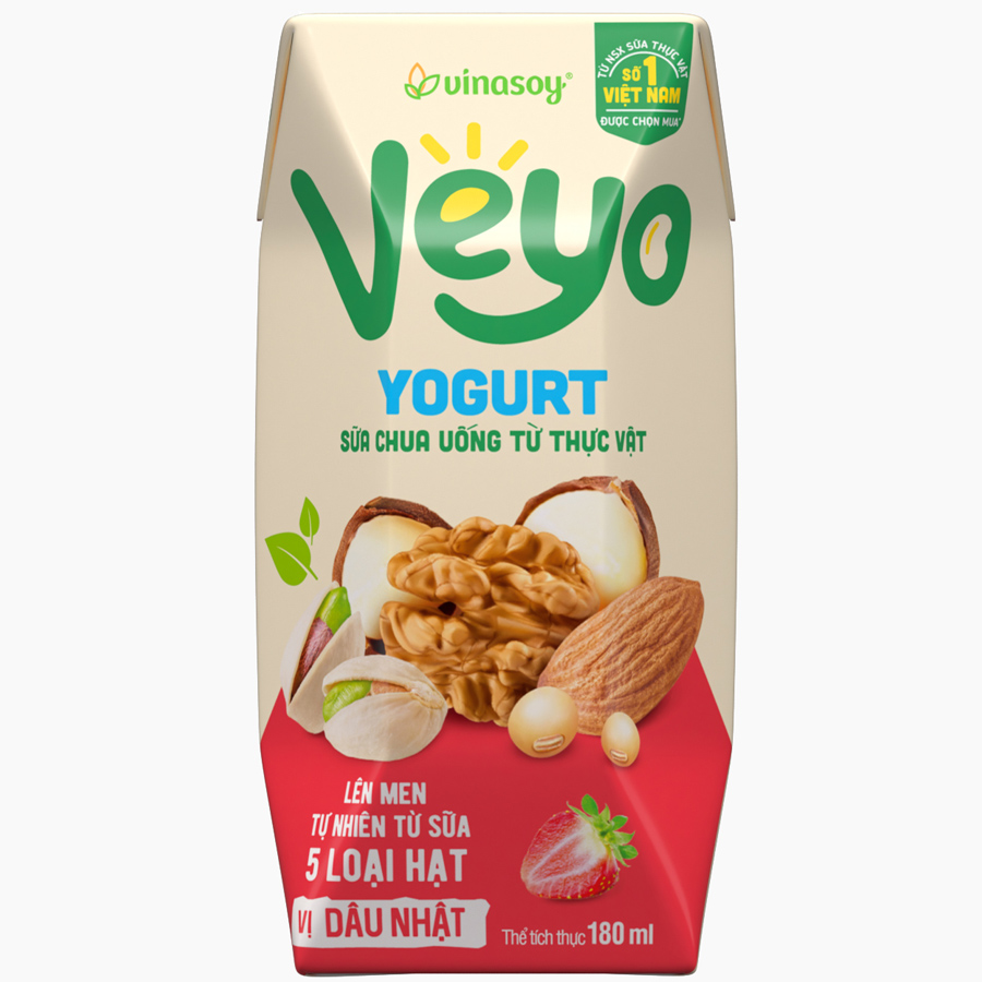 Thùng Sữa chua uống từ thực vật Veyo Yogurt ( 180ml x 30 Hộp) - Vị Dâu Tây Nhật
