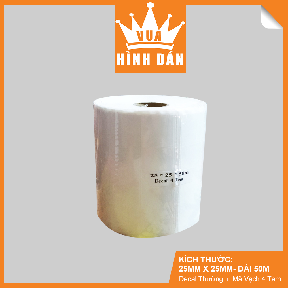 Decal Thường 25x25mm In Mã Vạch, In Tem Cuộn 50m, Khổ Giấy: 100mm