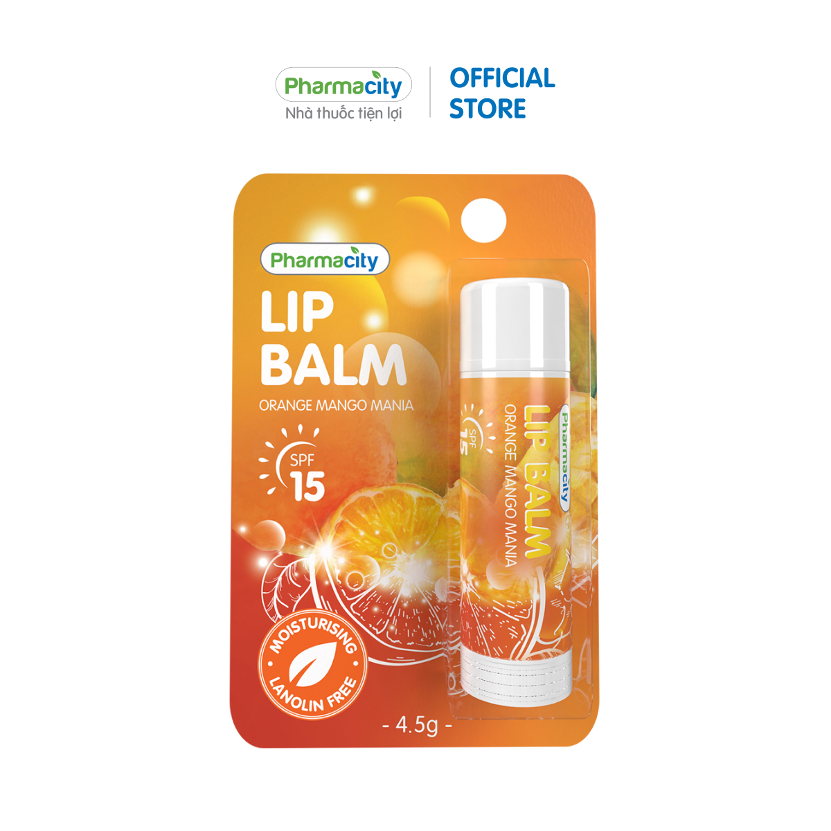 Son dưỡng môi hương trái cây Pharmacity Lip Balm dưỡng ẩm và chống nắng cho môi - Orange Mango Mania 