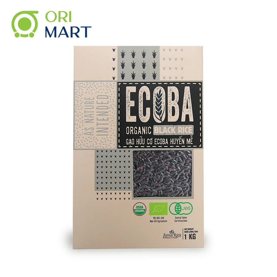 Combo 3 Gạo Lứt Hữu Cơ ECOBA Huyền Mễ Ecoba Organic Black Rice Cao Cấp Thơm Ngon Dẻo Ngọt Hỗ Trợ Giảm Cân Túi 1kg ORIMART