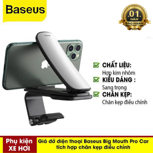 Giá Đỡ Điện Thoại Baseus Big Mouth Pro Car Mount Có Chân Kẹp Điều Chỉnh Giữ Điện Thoại Vào Taplo Xe Hơi Hàng Chính Hãng Baseus