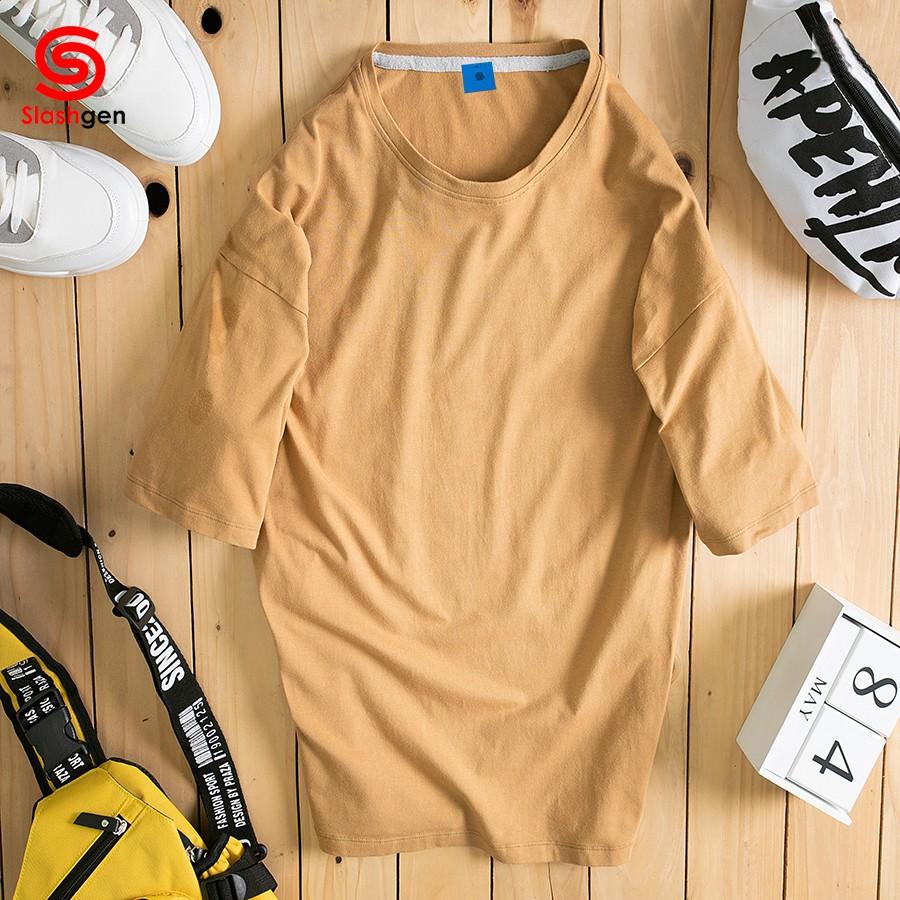 Áo thun nam tay lỡ tay lỡ Trơn 100% Cotton