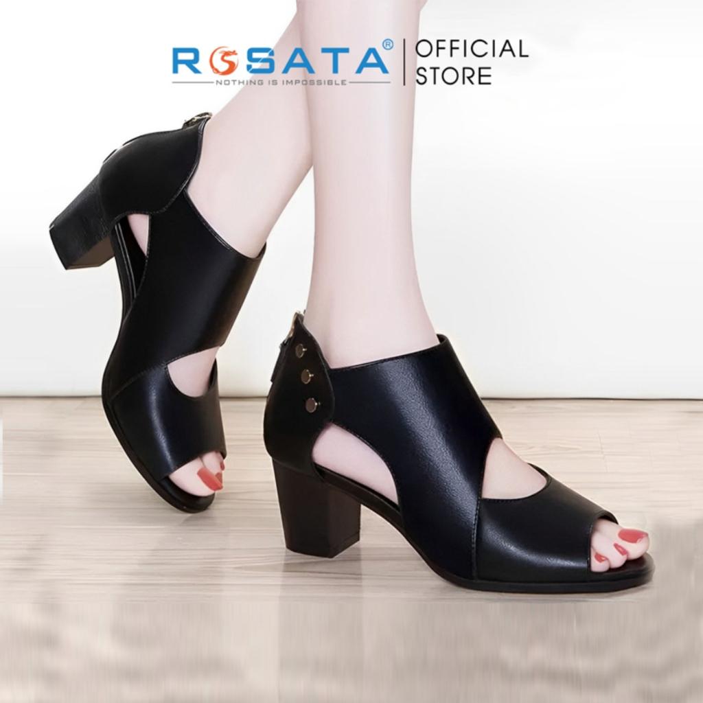 Giày boot nữ ROSATA RO114 bốt thời trang cổ cao phong cách hàn quốc cao cấp da Pu loại 1 mềm mại khóa kéo đế cao 7 phân - Đen