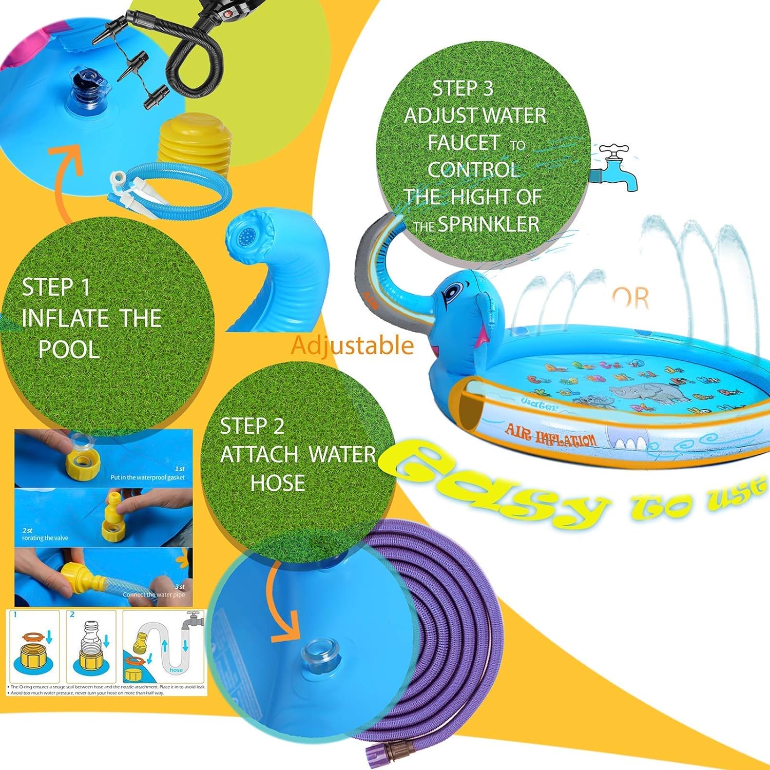 Đài Phun Nước Chú Voi Con Té Nước Tại Nhà Ganapoco 3 in 1 Splash Kids - Home and Garden