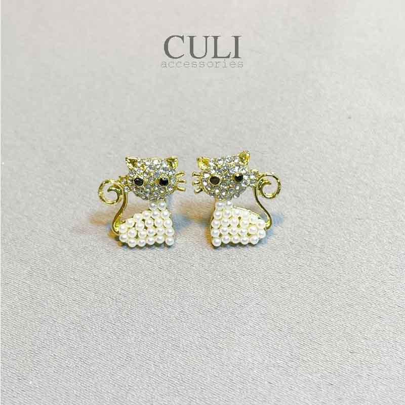 Khuyên tai, bông tai hình mèo đính đá cute, độc đáo HT617 - Culi accessories
