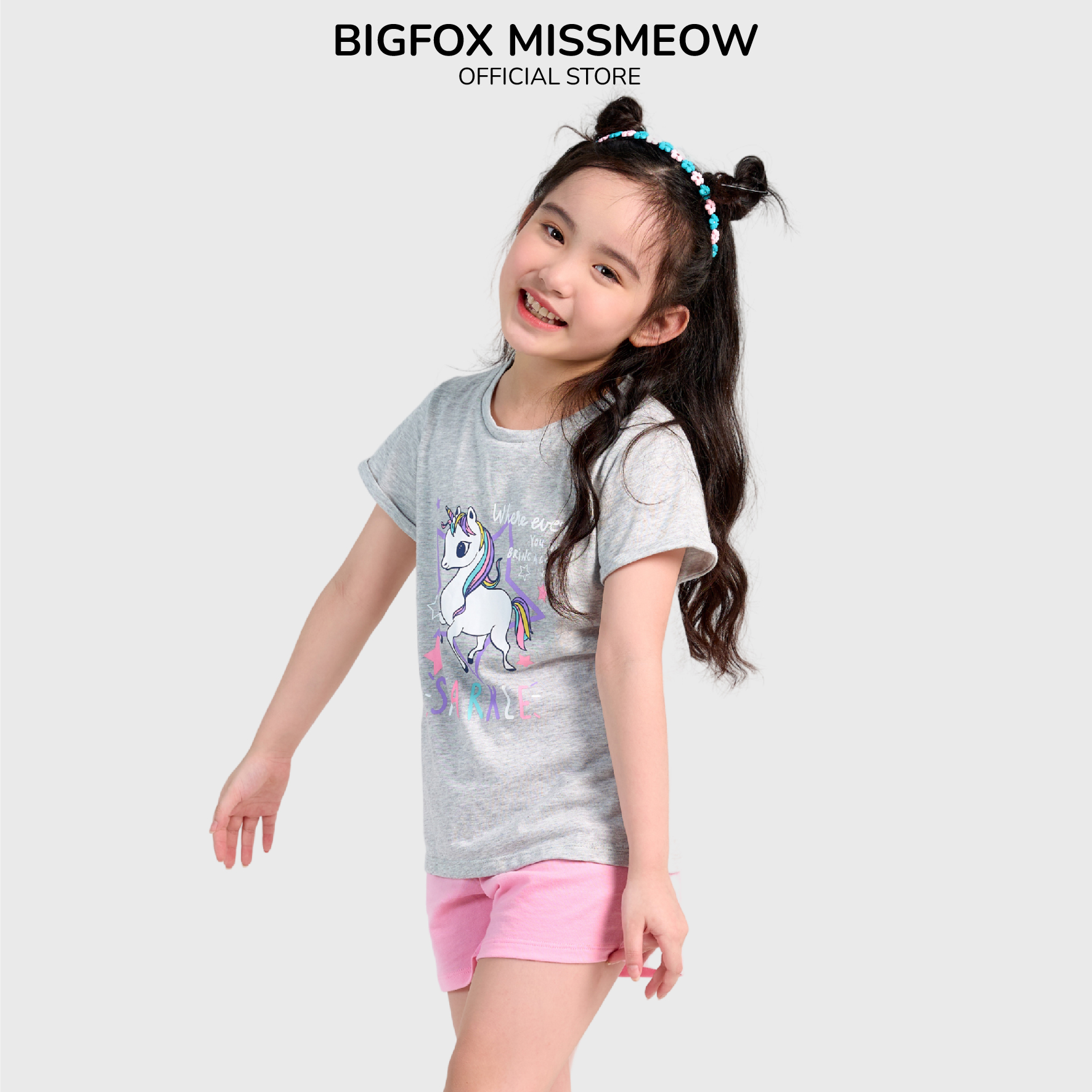 Bộ Bé Gái Miss Meow Bộ Cộc Tay Cho Bé Mùa Hè Chất Cotton In Hình Ngựa Sparkle, Size 3,4,5,6,7,8,9,10,11 Tuổi