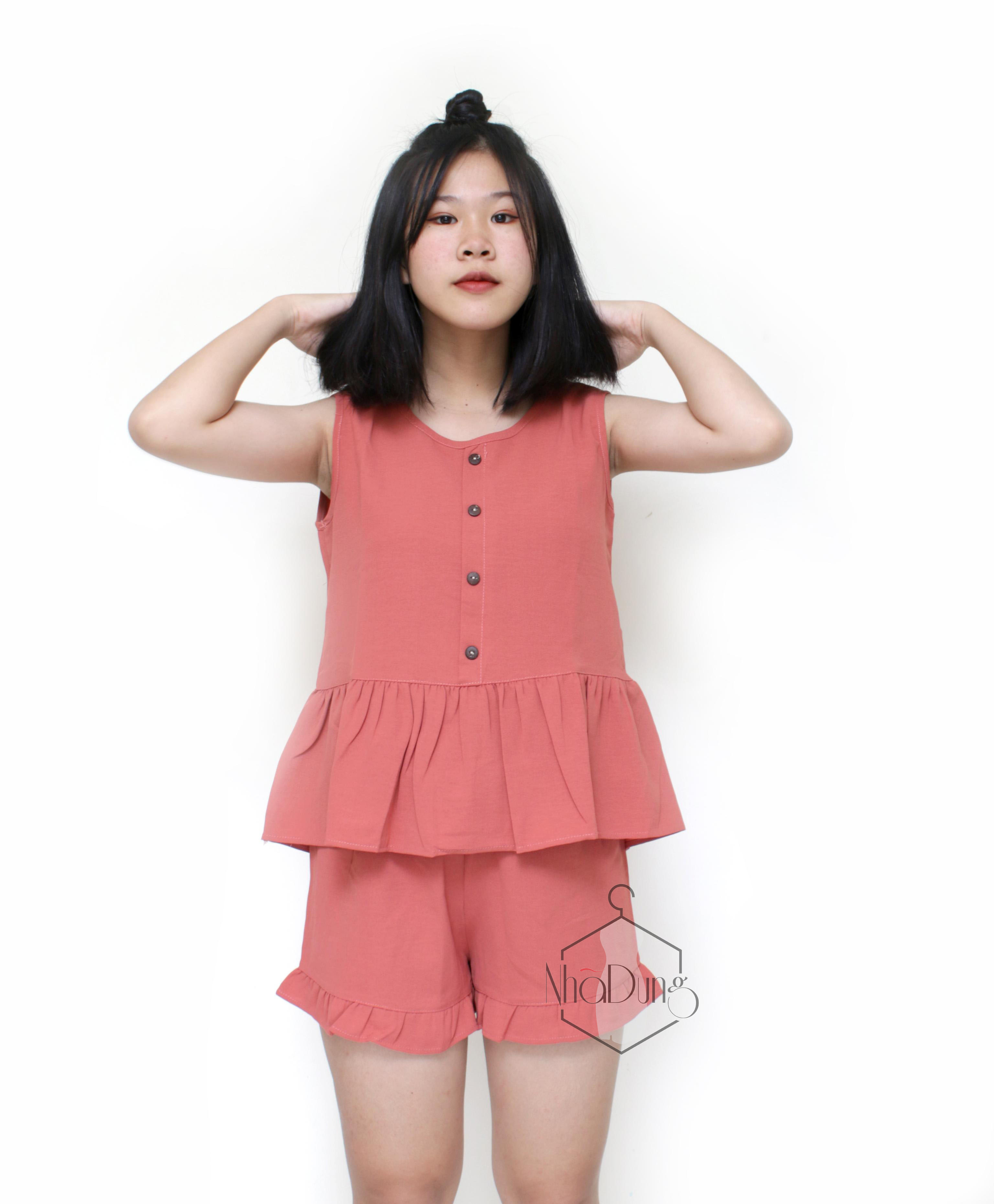 ĐỒ MẶC NHÀ CHO NỮ BỘ SÁT NÁCH 4 NÚT CỰC ĐẸP DỄ THƯƠNG VẢI ĐŨI KHÔNG NHẮN DƯỚI 62KG