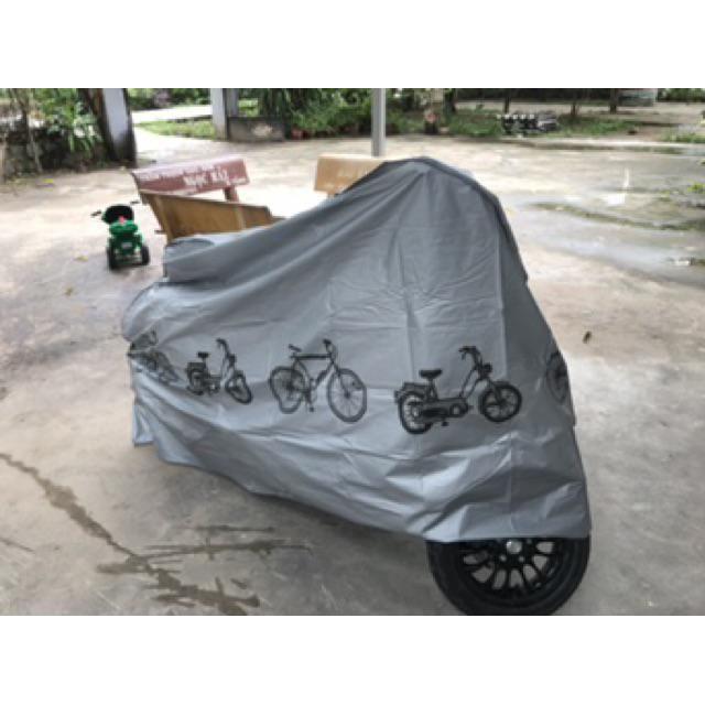 Bạt phủ xe máy che nắng mưa chắn bụi, tấm chùm xe chống thấm chống xước bạt trùm dày loại tốt bạt hoa văn