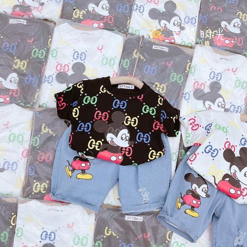 Bộ cộc tay mickey quần ngố bò cho bé trai