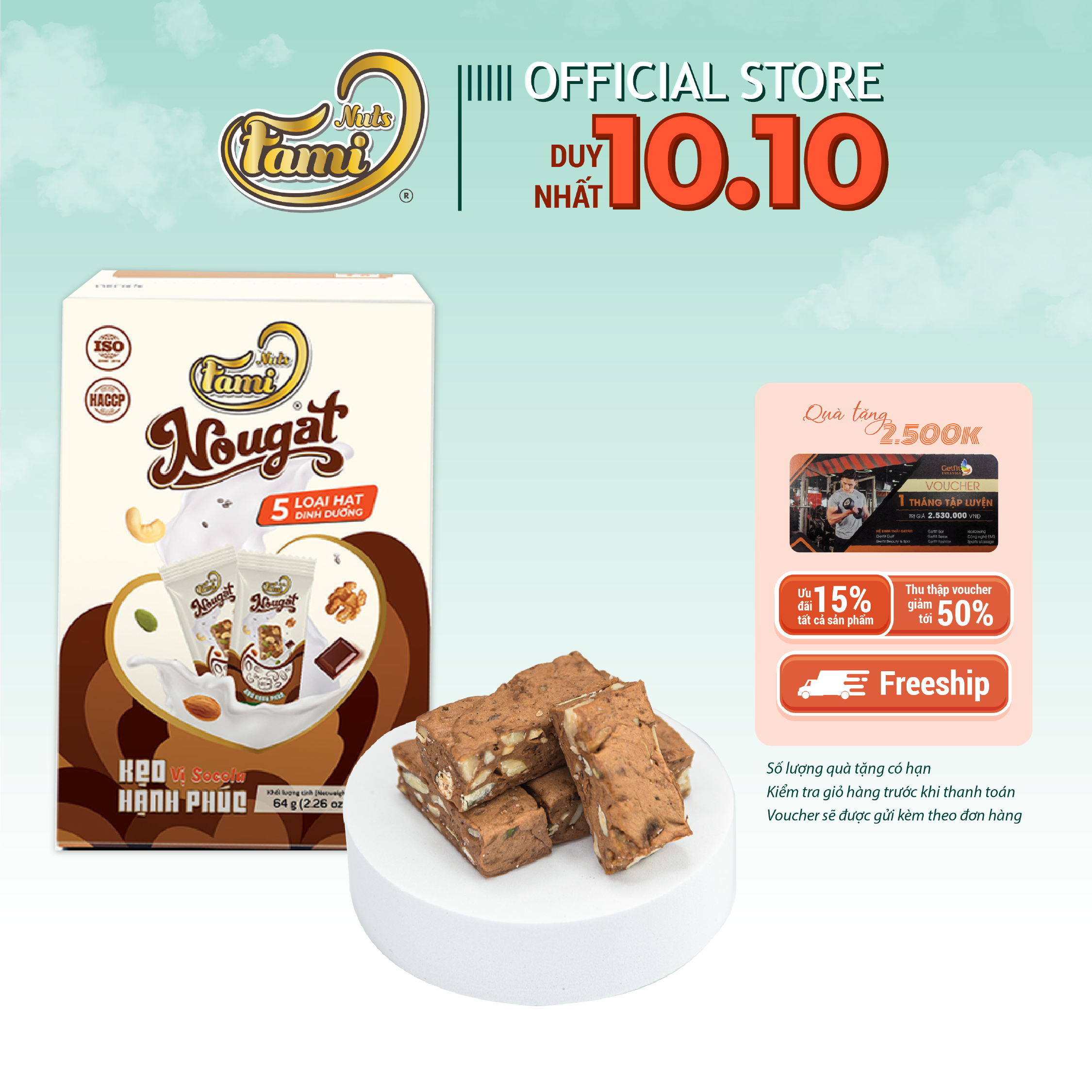 Kẹo Nougat Kẹo ít ngọt FAMINUTS - 5 Loại Hạt Vị Socola Thơm Ngon