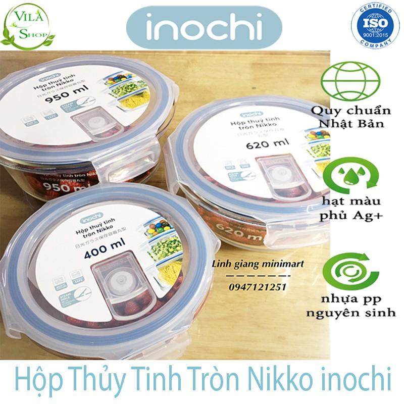 Hộp Thực Phẩm, Hộp Thủy Tinh Chịu Nhiệt Hình Tròn, Thủy Tinh Cao Cấp Inochi Sử Dụng An Toàn Trong Lò Vi Sóng